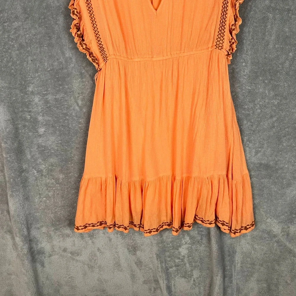 Free People Weekend Brunch Mini Dress Womens M Orange Embroidered Boho